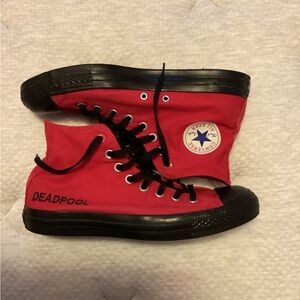 Converse Red and Black High-Tops with Deadpool Design